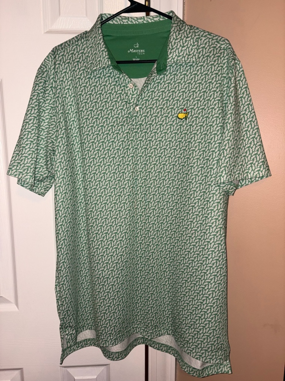 Masters Green Polo with White Leaf Print and Yellow Embroidered Logo - Picture 2 of 2